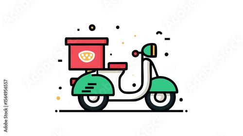 Delivery scooter food box vector illustration fast transport service motorcycle restaurant order online