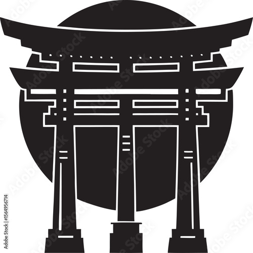 Japanese torii gate icon black traditional