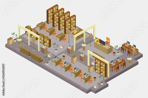 Library interior isometric