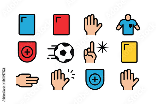 Sports icons including cards soccer ball and hands vector