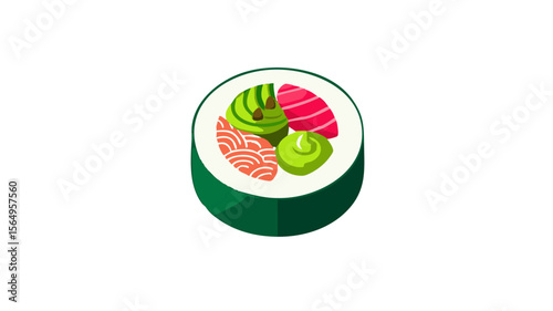 Sushi roll illustration japanese food cuisine asian rice seafood wasabi avocado tuna salmon meal art character