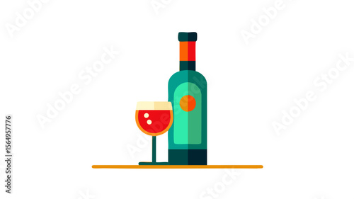 Wine bottle and glass vector illustration for wine tasting and beverage related design and advertisement