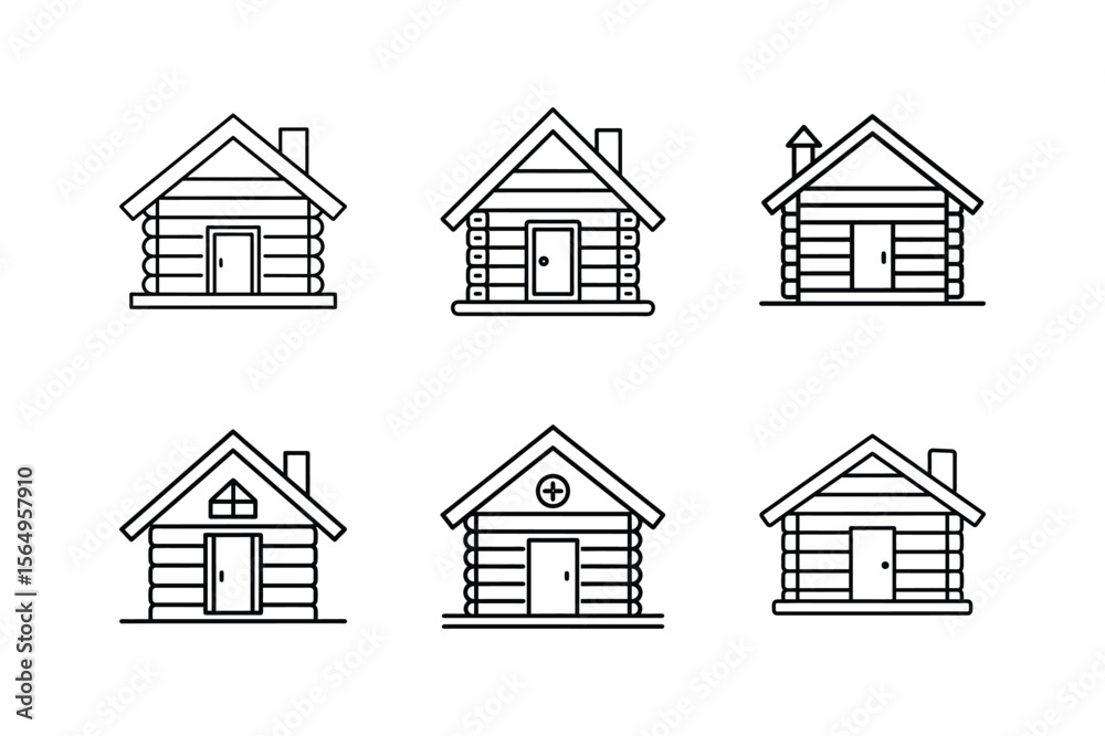 Fototapeta premium log cabin draft line art vector illustration