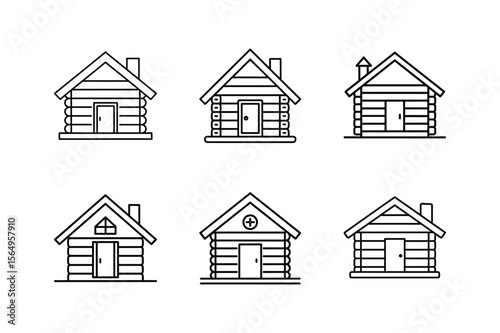 log cabin draft line art vector illustration