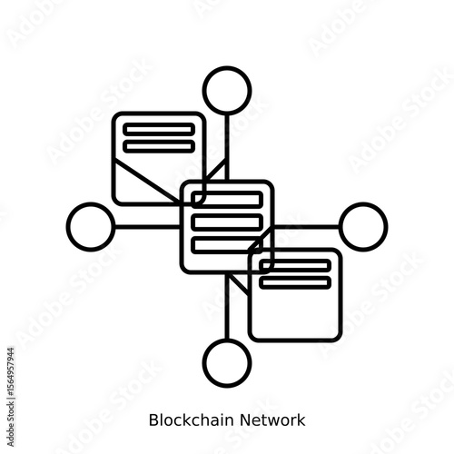 Blockchain network icon with hover-effect animation featuring connected blocks, nodes, hash structures. Scales 115% on hover, color changes black to dark gray. Transparent background animated SVG