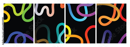 .Collection of Minimalist Wavy Bold Lines Poster Backgrounds. Modern Abstract Art Design Template Set.EpS10
