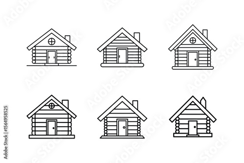 log cabin draft icon line art vector illustration