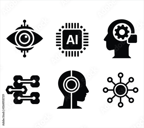 AI Face and Microchip Silhouette Bundle