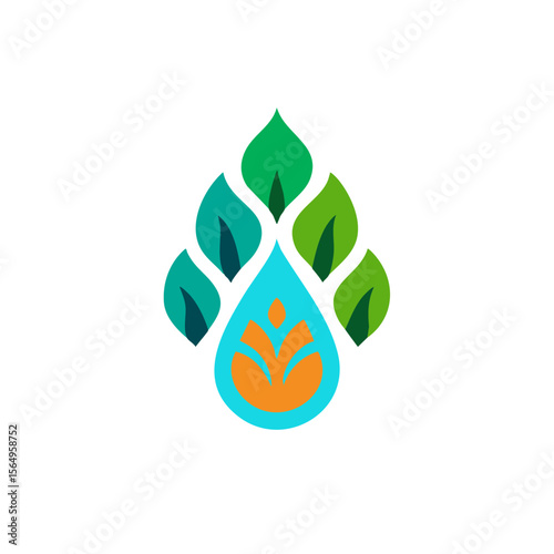 Water drop logo design with leaves for eco friendly and nature related business and organizations