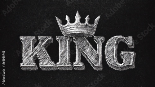 Crown King Typography. Business Success Concept with Editable Chalkboard Text Effects