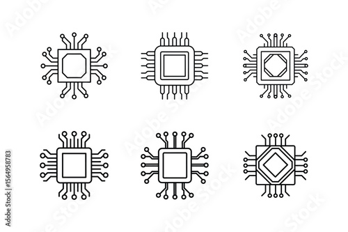microchip icon line art vector illustration