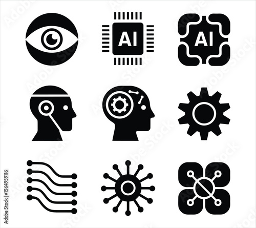 AI Thinking Process Silhouettes in Black