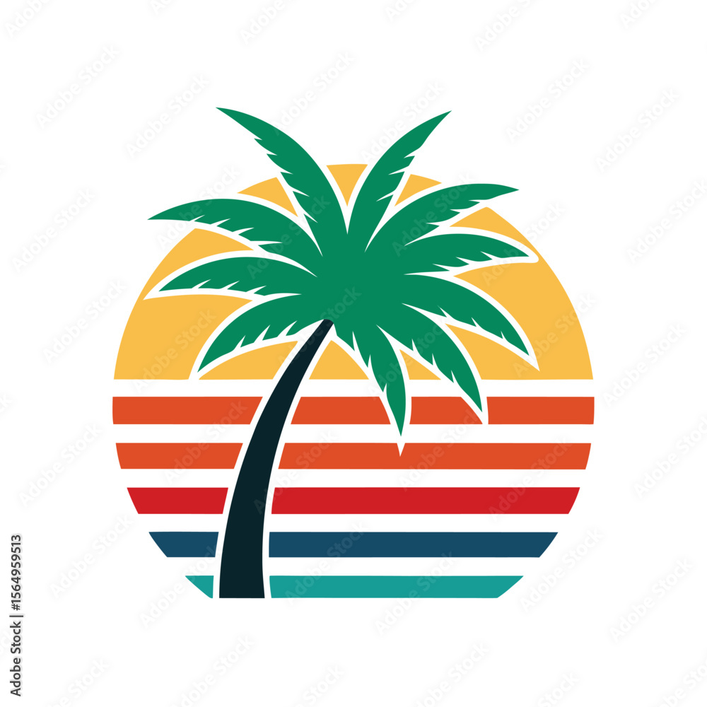 Obraz premium Retro Vintage Sunset and Wave Flow Under Palm Tree