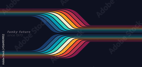 Abstract background design in a futuristic retro style with colorful lines, inspired by the 1970s. Vector illustration.