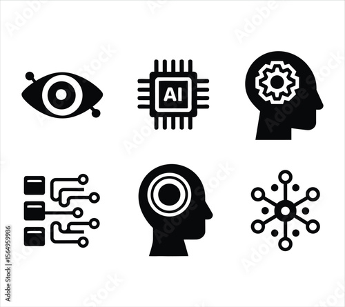 Digital Brain and Tech Silhouette Set