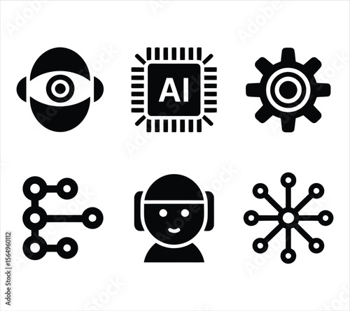 Flat Silhouette Icons of AI Intelligence