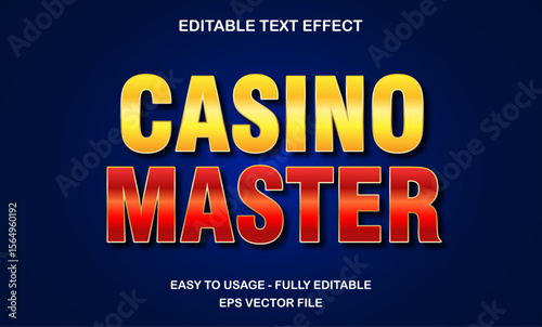 Casino master text effect with gradient gold and red style for gambling game title design