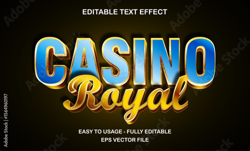 Luxury casino royal text effect with golden elegant style for gambling or poker design