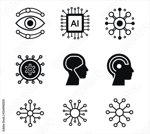 Flat Vector Silhouettes of AI Elements
