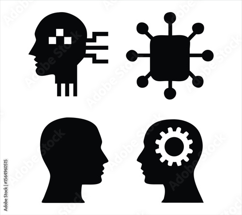 Futuristic Human Head AI Silhouettes