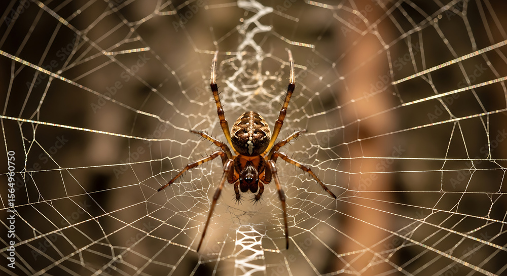 Obraz premium Intricate Spiderweb with a Striking Orb Weaver Spider