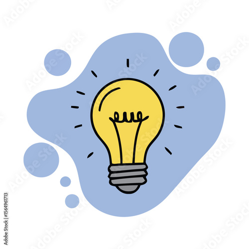 Illustration of a bright yellow light bulb with a blue abstract background, representing an idea or innovation.