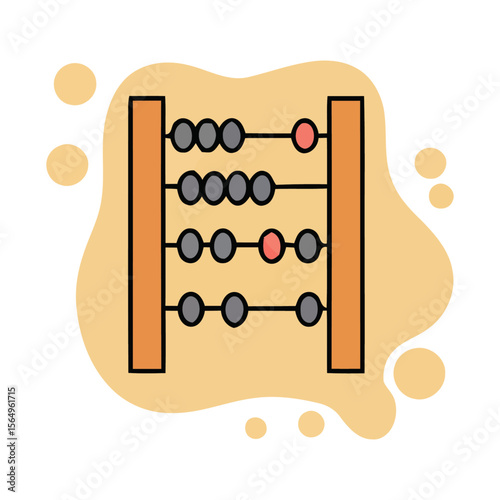 An abacus with beads, some of which are red, set against a beige background with circular spots.