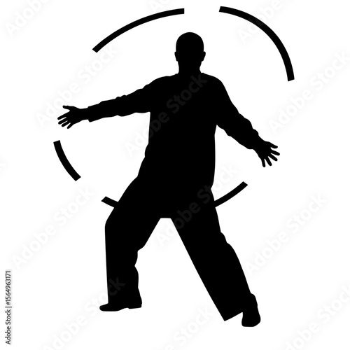Silhouette of a man with outstretched arms in a dynamic pose  