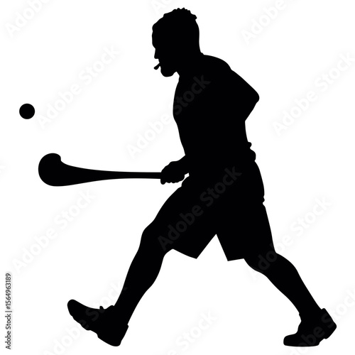 Silhouette of male player hitting ball with stick in dynamic stance  