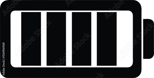 Vector art of a black battery icon with four full bars, indicating a full charge