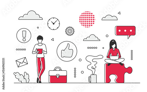 Communication process of sharing information. Informational network and online messaging vector monocolor illustration