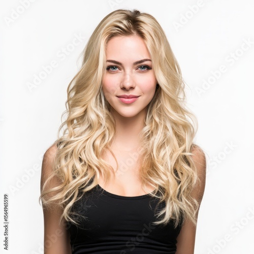 Stunning blonde woman with long wavy hair. Perfect for beauty, fashion, and haircare. Ideal for websites, magazines, and social media.