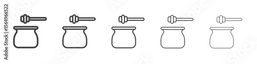 Honey jar with dipper icon Line graphics illustration symbol