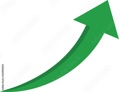 Vector art of a curved green arrow pointing upwards, isolated on white background