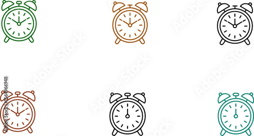 Alarm clock illustration set for time management and schedule reminder concept in line art style