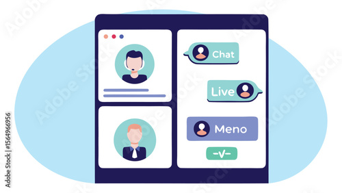 Interface showing customer service representatives with chat and live support options online now