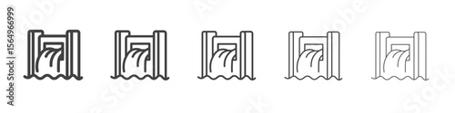 Hydroelectric dam icon Line graphics illustration symbol