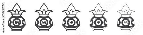 Kalash with coconut icon Line graphics illustration symbol