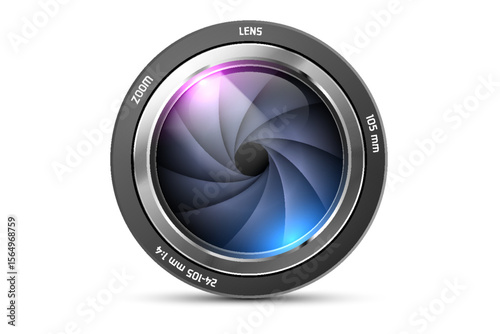 Camera photo lens 3D realistic icon, vector illustration. eps 10