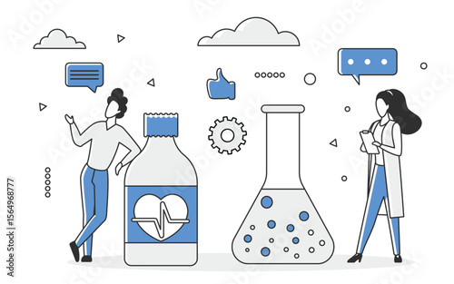 Innovative medicine and new medical technologies. Smart healthcare drugs and treatments vector multicolor illustration