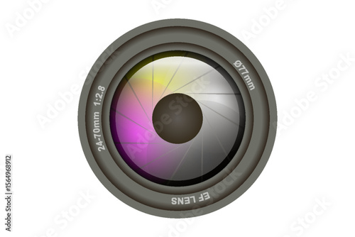 Front view of photo camera lens isolated on white background. Vector illustration