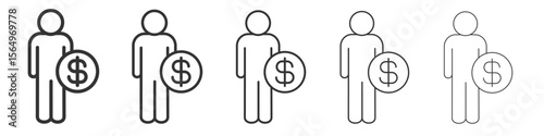 Man take money credit icon Line graphics illustration symbol