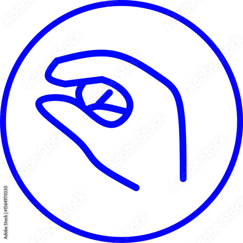 A blue pinching  hand icon in a circle