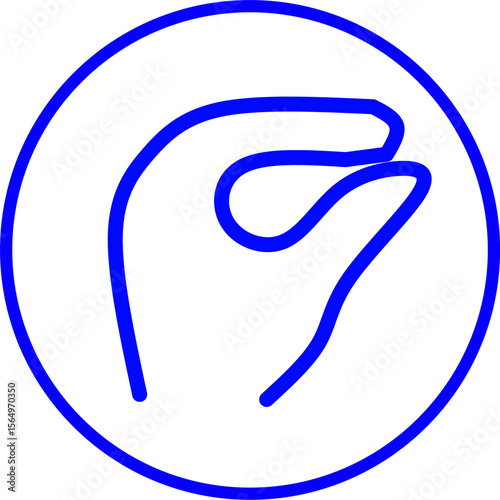 A blue pinch hand icon in a circle