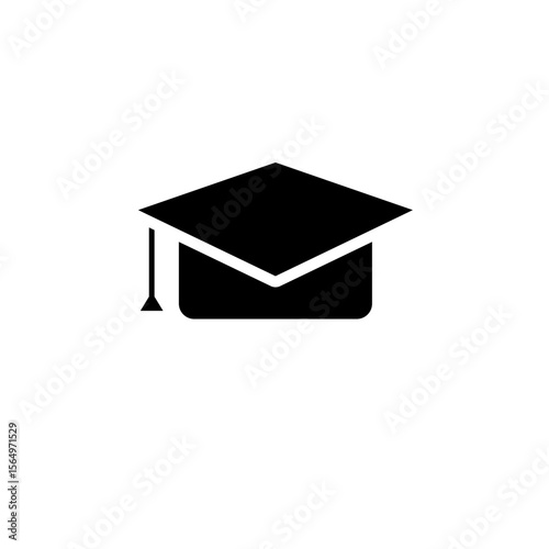 Graduation Cap, Student Toga Hat Solid Flat Vector Icon Isolated on White Background.