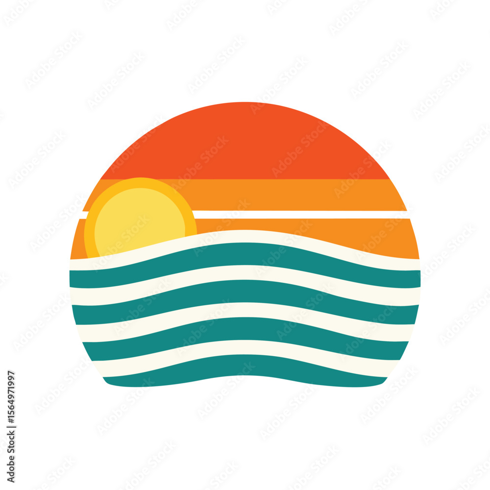 Fototapeta premium Retro Vintage Sunset on Thick Wave and Sun Rays Stripes