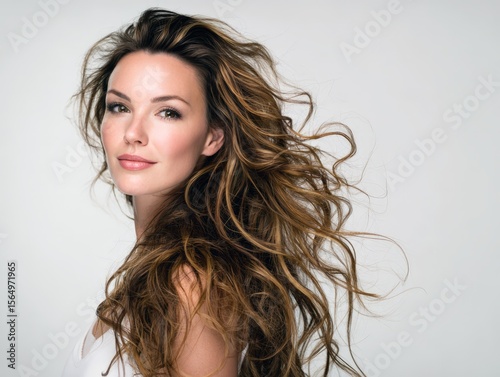 Stunning woman with long, flowing brown hair. Perfect for beauty, fashion, and haircare advertising. Use in websites, magazines, and more.