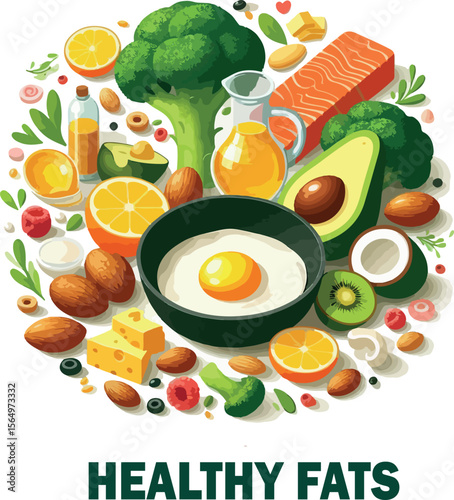 Healthy fats vector white background .