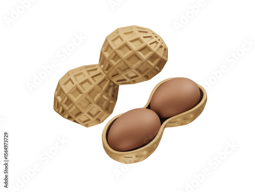 Peanuts Open Shell and Whole Groundnuts icon 3d rendering illustration