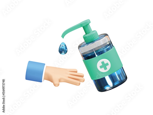 Hand Sanitizer Dispenser with Hand icon 3d rendering illustration